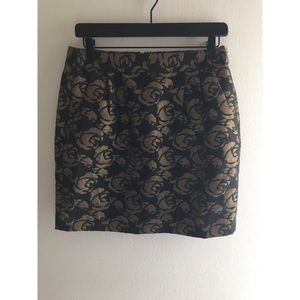 Ann Taylor LOFT 6P Skirt Black Metallic Gold Rose